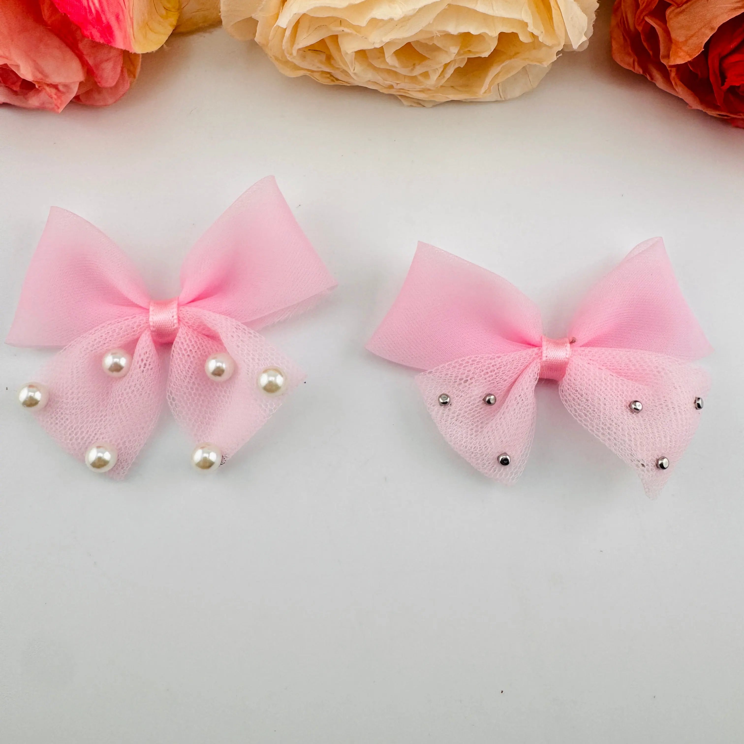 FS101576-About 7×8.5cm Pearl Farbic Bow For Making Fancy Beads Zoe DIY Wholesale