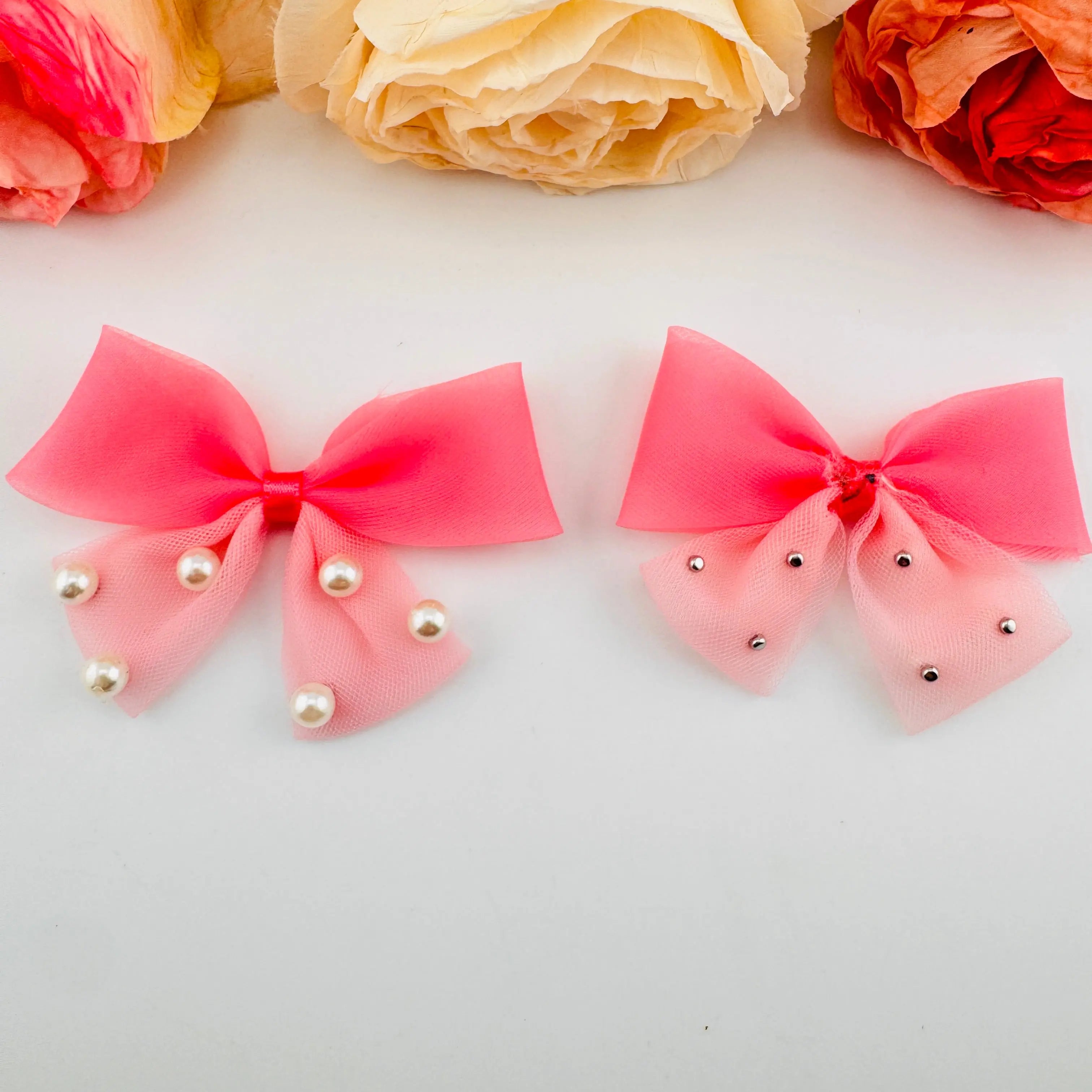 FS101576-About 7×8.5cm Pearl Farbic Bow For Making Fancy Beads Zoe DIY Wholesale