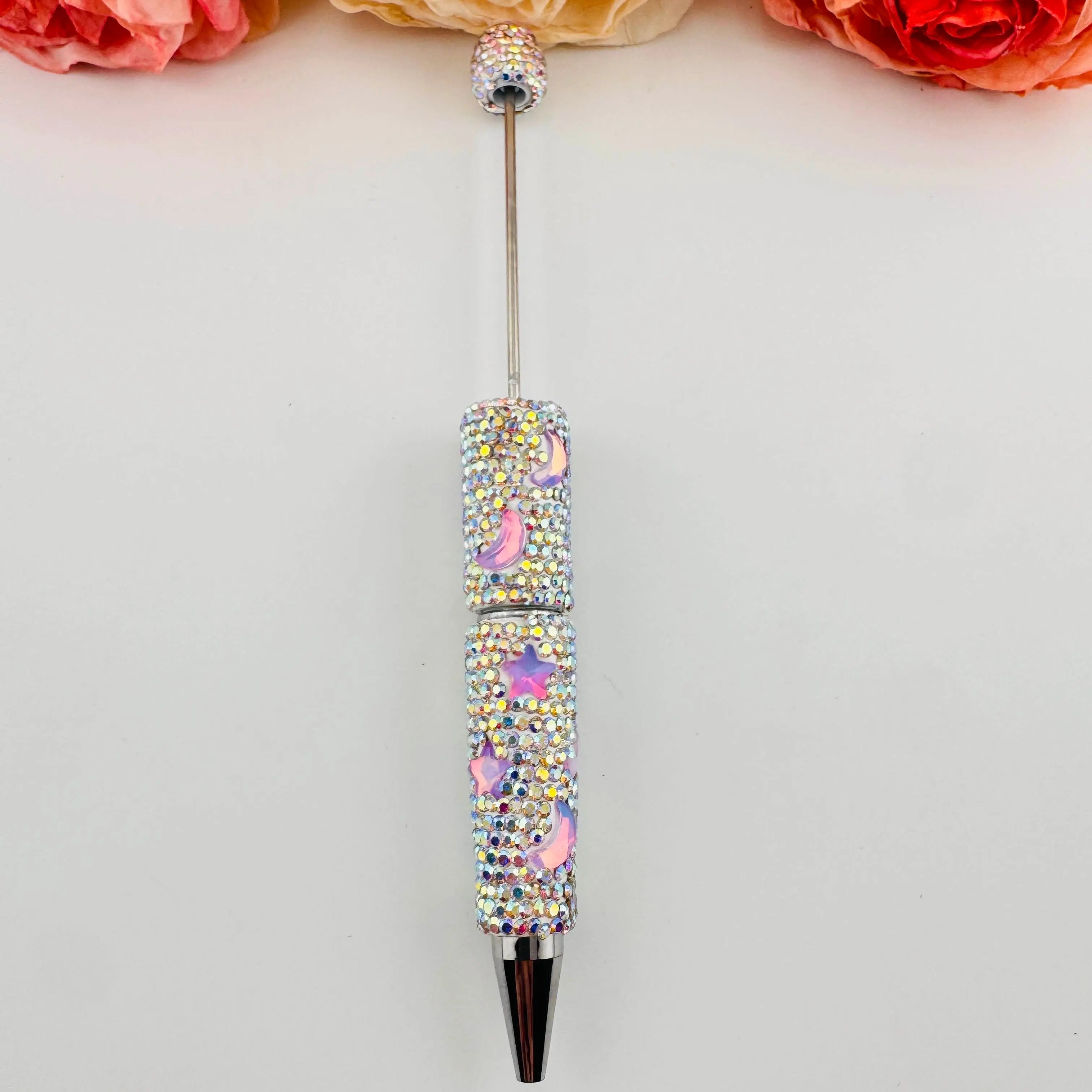 FS101633-Moon Star Rhinestone Clay Beadable Pen Zoe DIY Wholesale