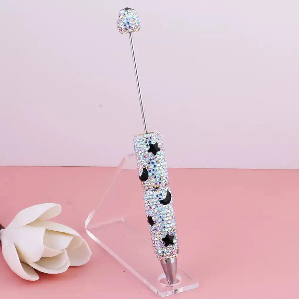 FS101633-Moon Star Rhinestone Clay Beadable Pen Zoe DIY Wholesale