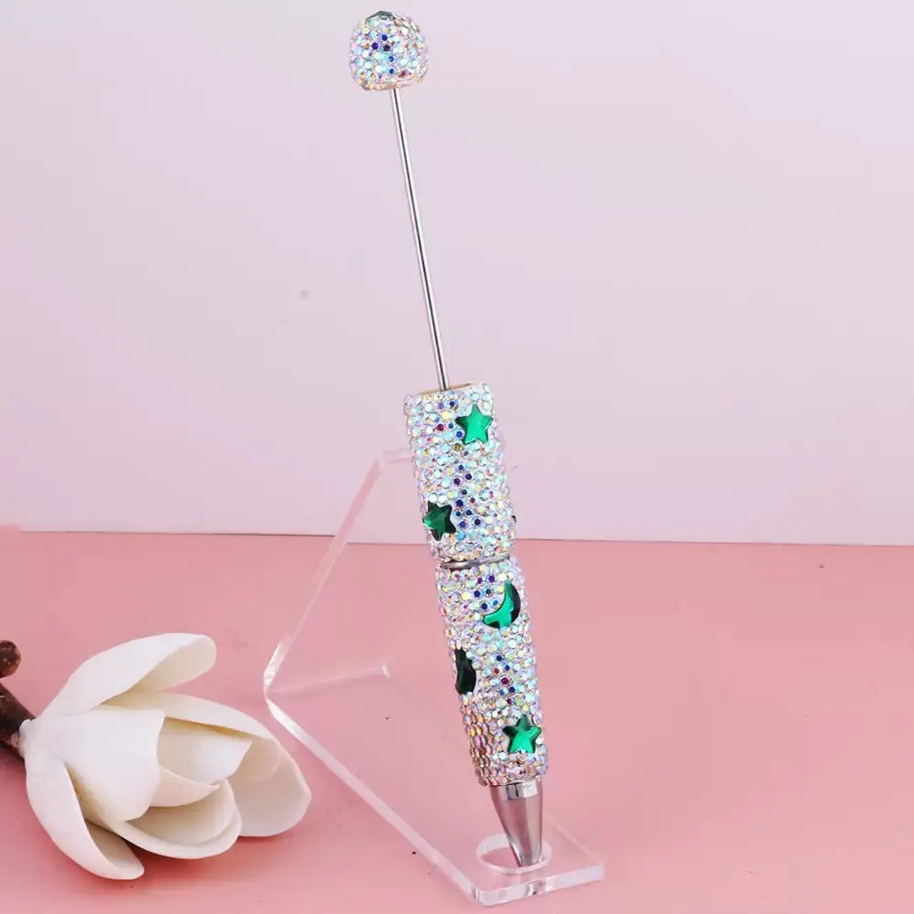 FS101633-Moon Star Rhinestone Clay Beadable Pen Zoe DIY Wholesale