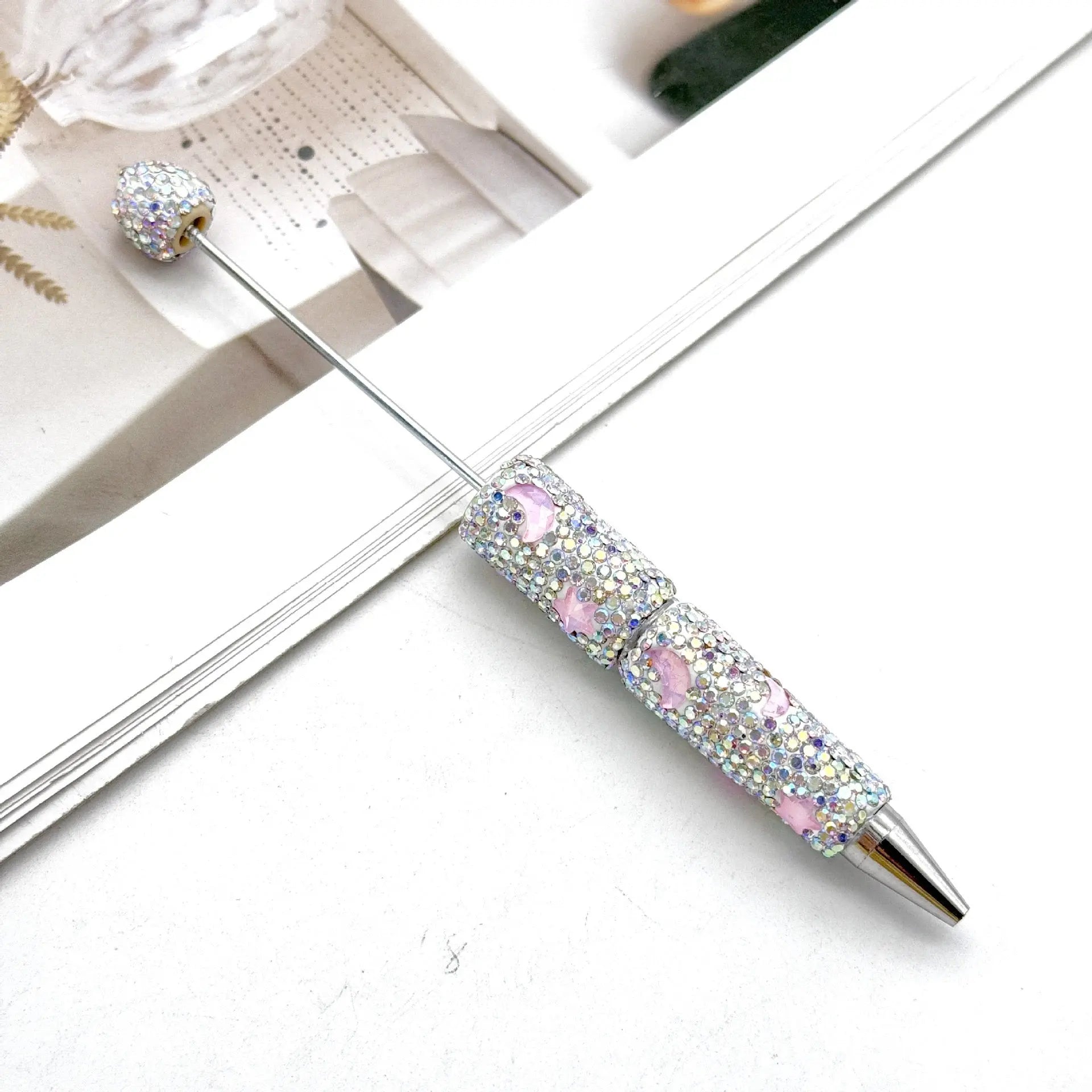 FS101633-Moon Star Rhinestone Clay Beadable Pen Zoe DIY Wholesale