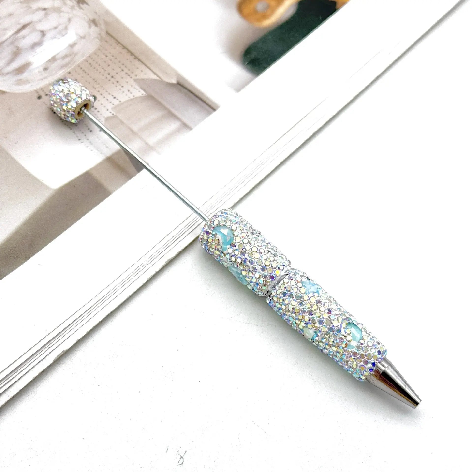 FS101633-Moon Star Rhinestone Clay Beadable Pen Zoe DIY Wholesale