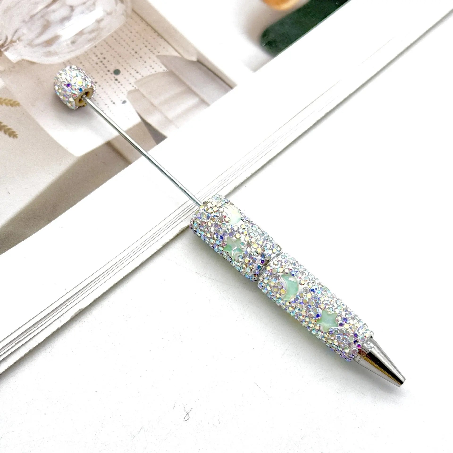 FS101633-Moon Star Rhinestone Clay Beadable Pen Zoe DIY Wholesale