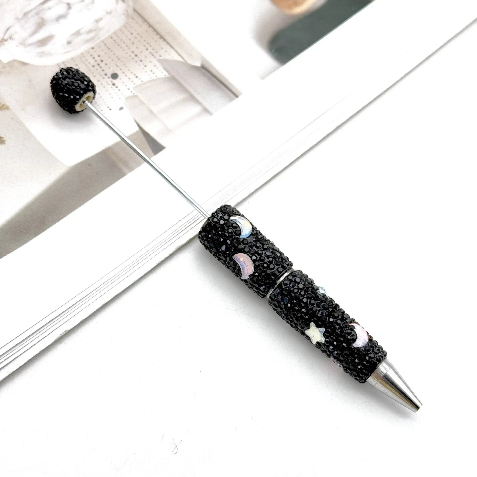 FS101633-Moon Star Rhinestone Clay Beadable Pen Zoe DIY Wholesale