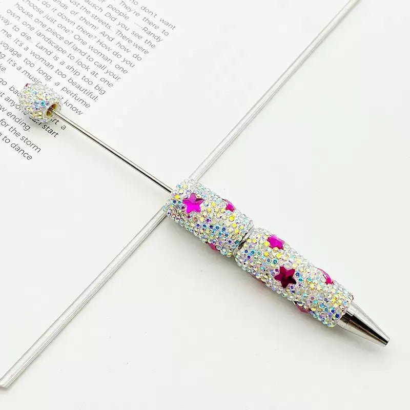 FS101633-Moon Star Rhinestone Clay Beadable Pen Zoe DIY Wholesale