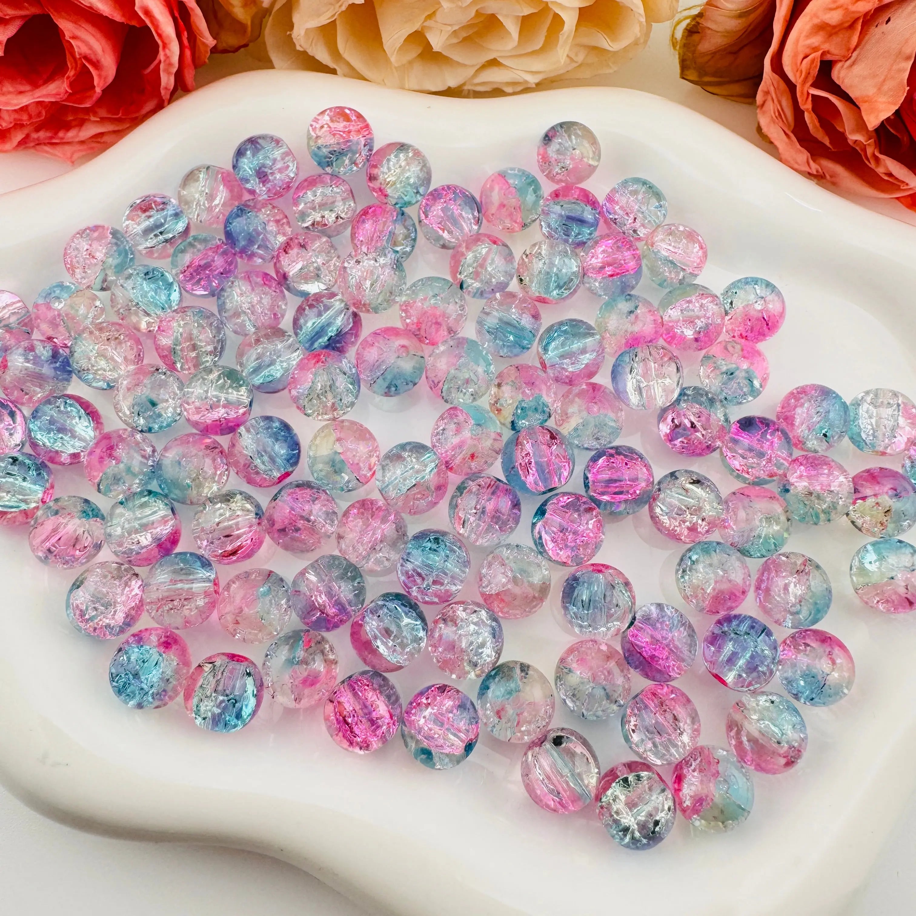 FS102252-Blue Purple Gradient Color Cracked Glass Beads