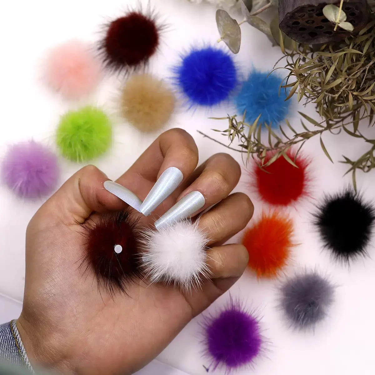 FS10230-Random Mixed PomPom Nail Charms Zoe DIY Wholesale