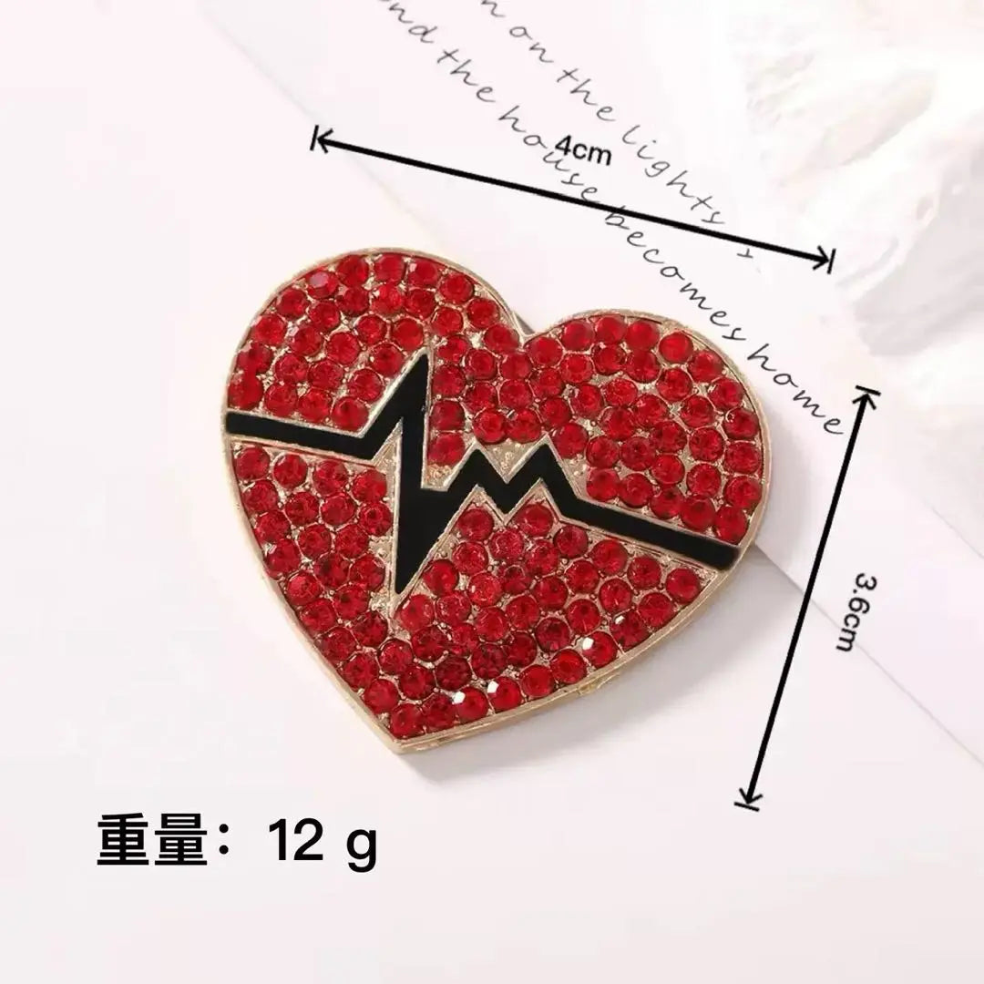 FS10367-About 3.6cm Gold Base Red Rhinestone Heart Alloy Patch Zoe DIY Wholesale