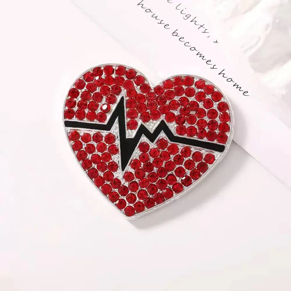 FS10368-3.6cm Silver Base Red Diamond Heart Alloy Patch Zoe DIY Wholesale