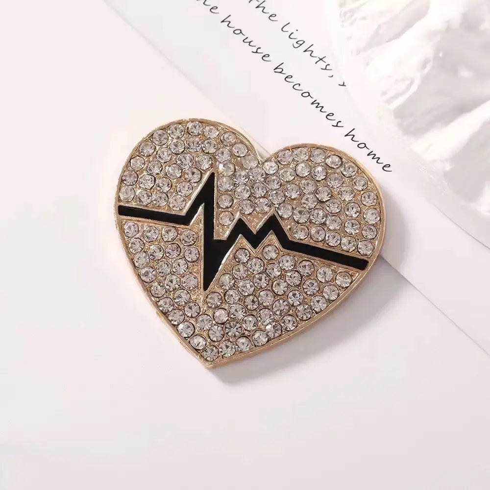 FS10368-3.6cm Silver Base Red Diamond Heart Alloy Patch Zoe DIY Wholesale