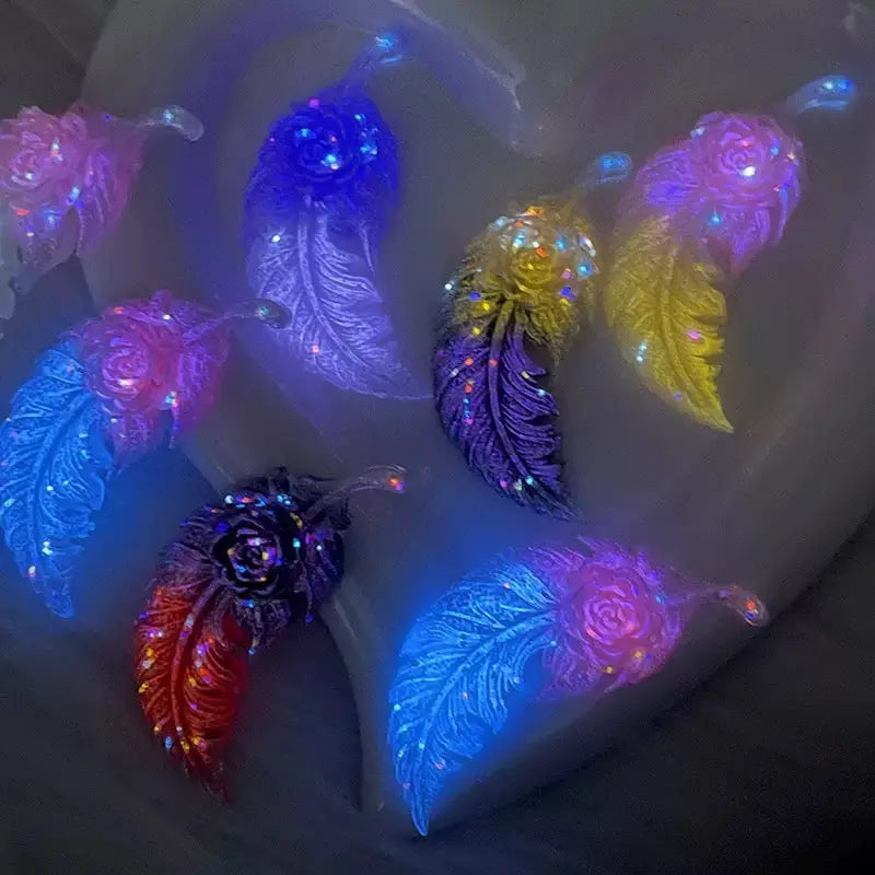 FS10408-About 60×25mm Luminous Feather Rose Resin Patch Zoe DIY Wholesale