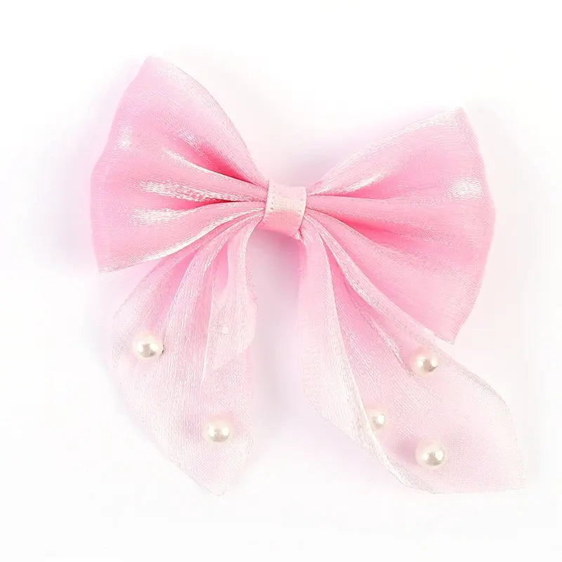 FS10420-7×8cm Fabric Bow With Pearl Zoe DIY Wholesale