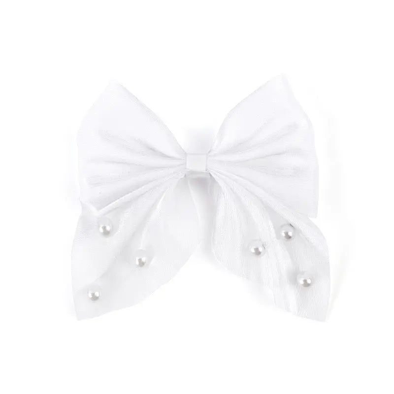 FS10420-7×8cm Fabric Bow With Pearl Zoe DIY Wholesale