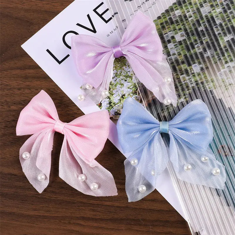 FS10420-7×8cm Fabric Bow With Pearl Zoe DIY Wholesale