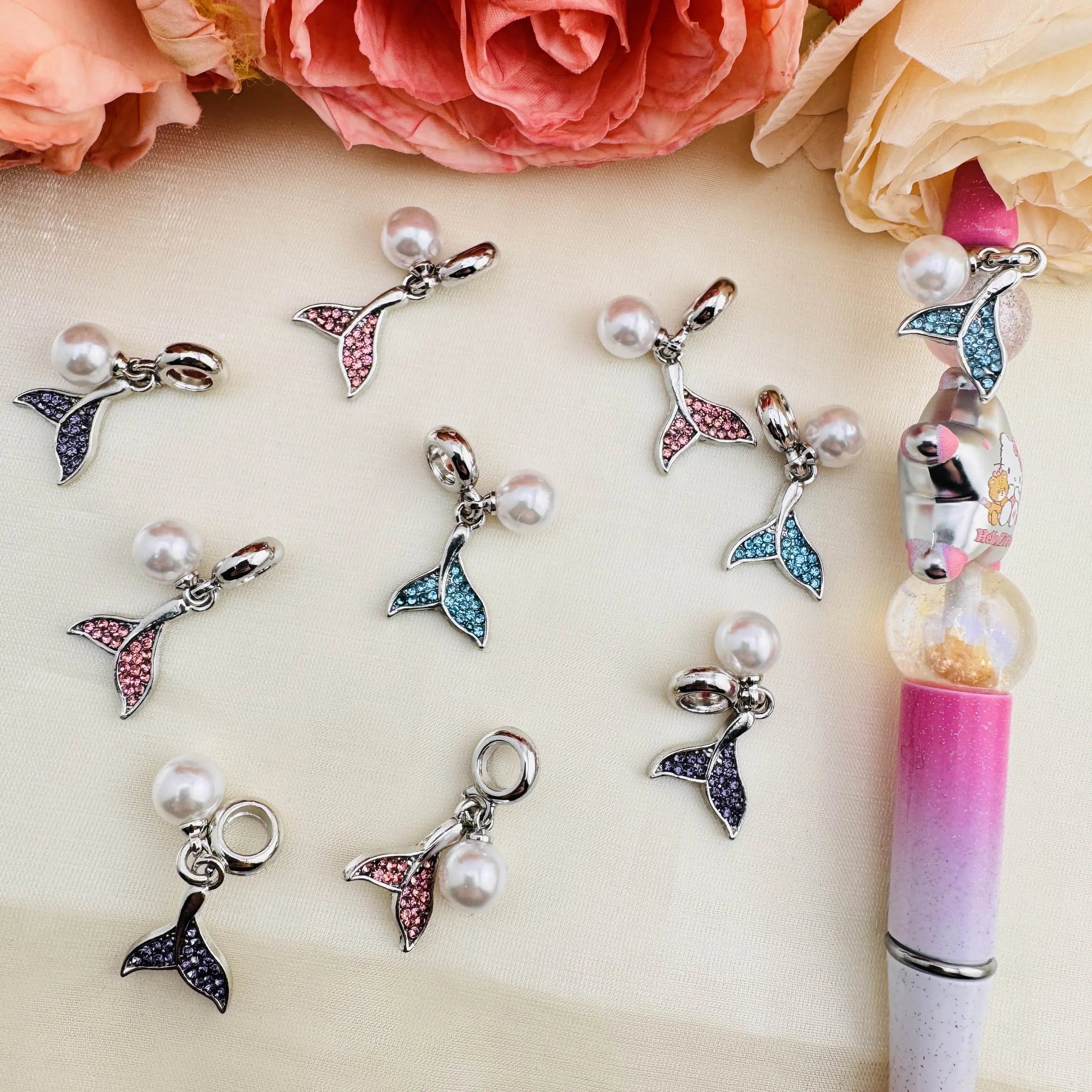 FS10433-12×16mm Random Mixed mermaid Tail Metal Spacer Charms For Beadable Pens Jewelry Making Zoe DIY Wholesale