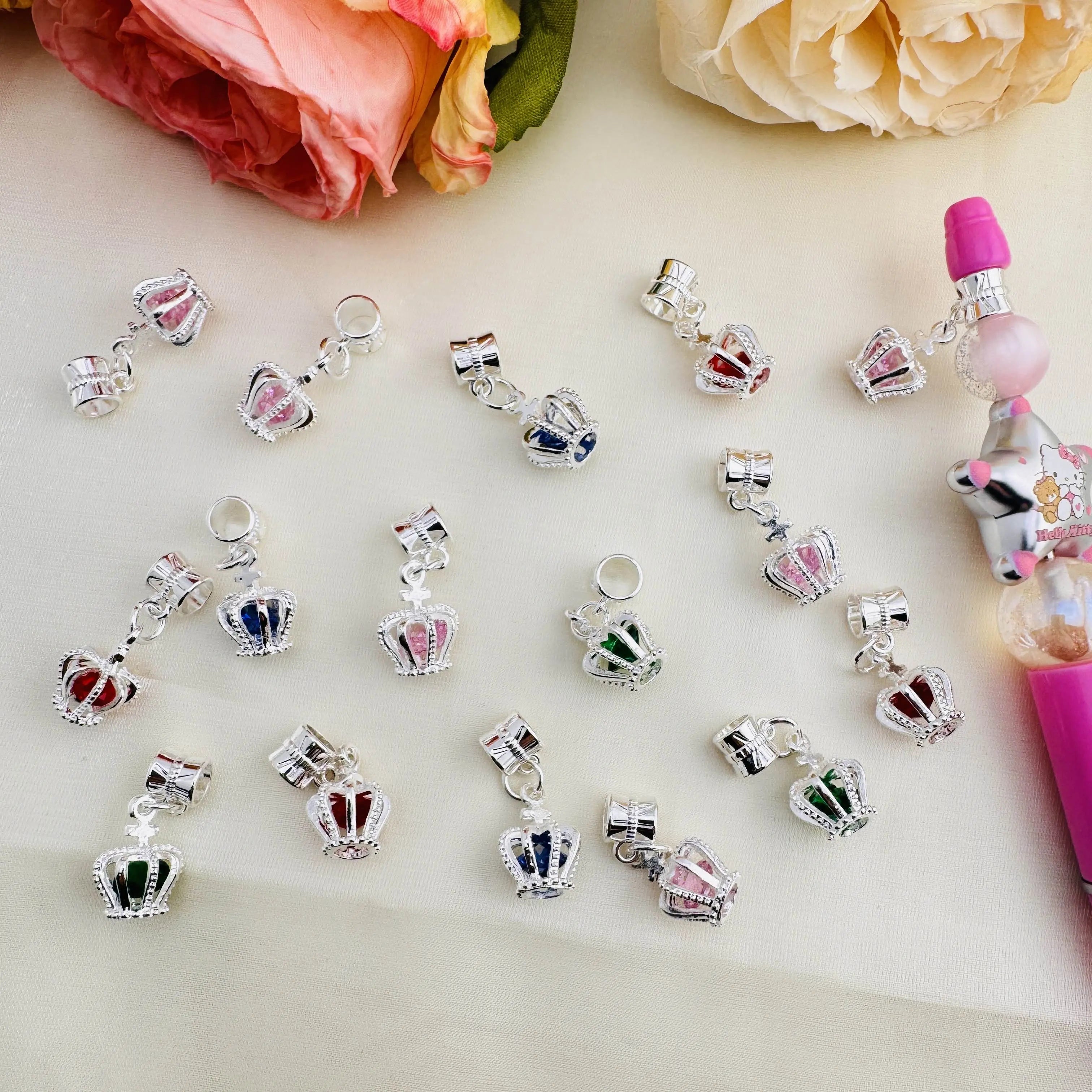 FS10434-Random Mixed Color Crown  Gem Spacer Charms For Beadable Pens Jewelry Making Zoe DIY Wholesale