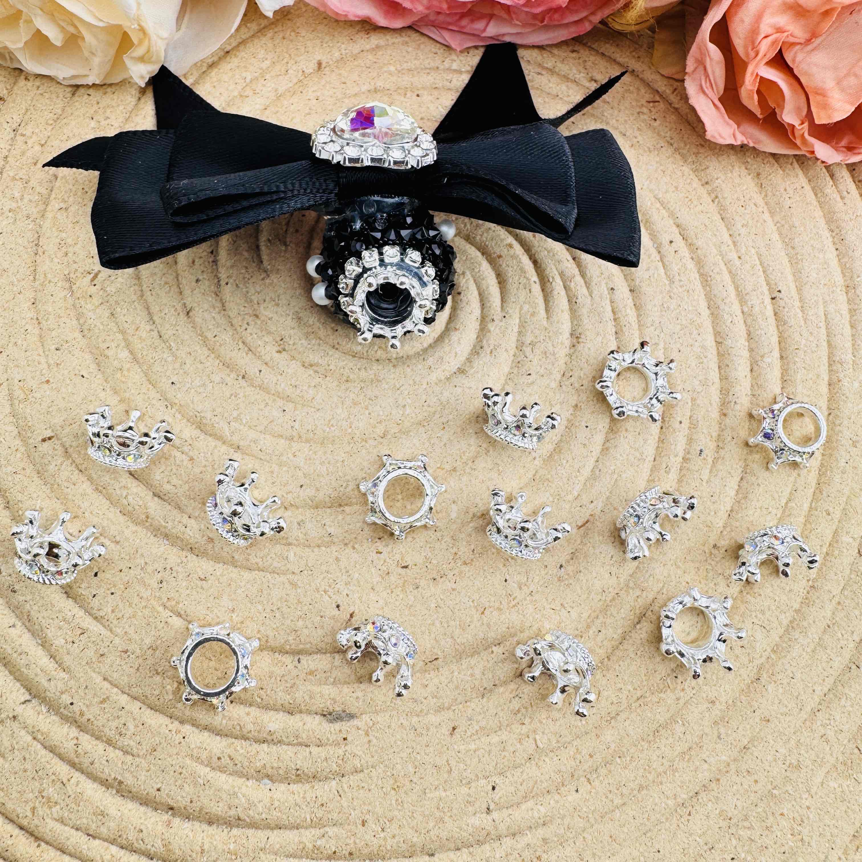 FS10448-About 4×9mm Sliver AB Crown Spacer Fit For Beadable Pens Jewelry Making Keychain Making Zoe DIY Wholesale