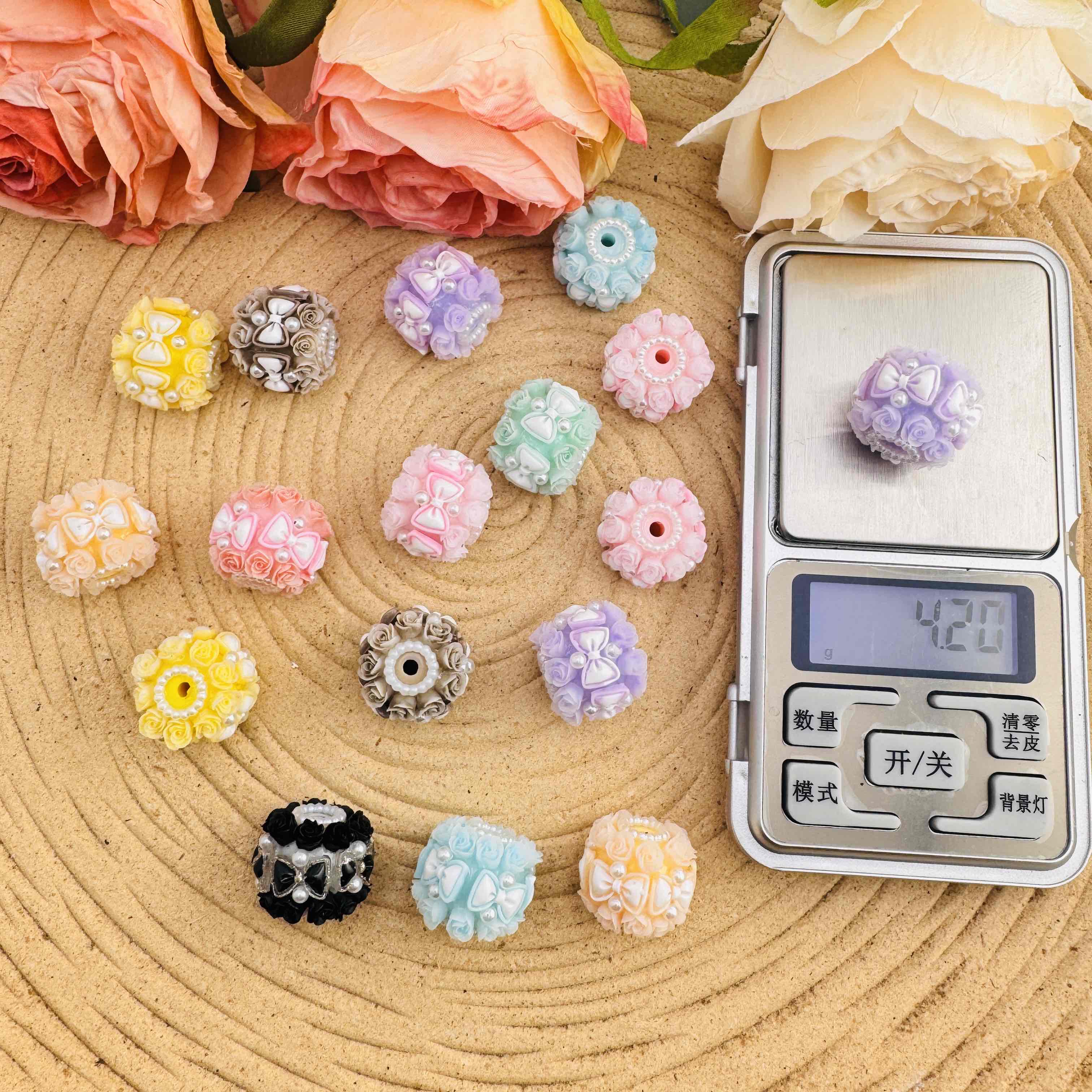 FS10483-18mm Random Mixed Luminous Flower Fancy Beads For Beadable Pens Keychain Jewelry Making - Zoe DIY Wholesale