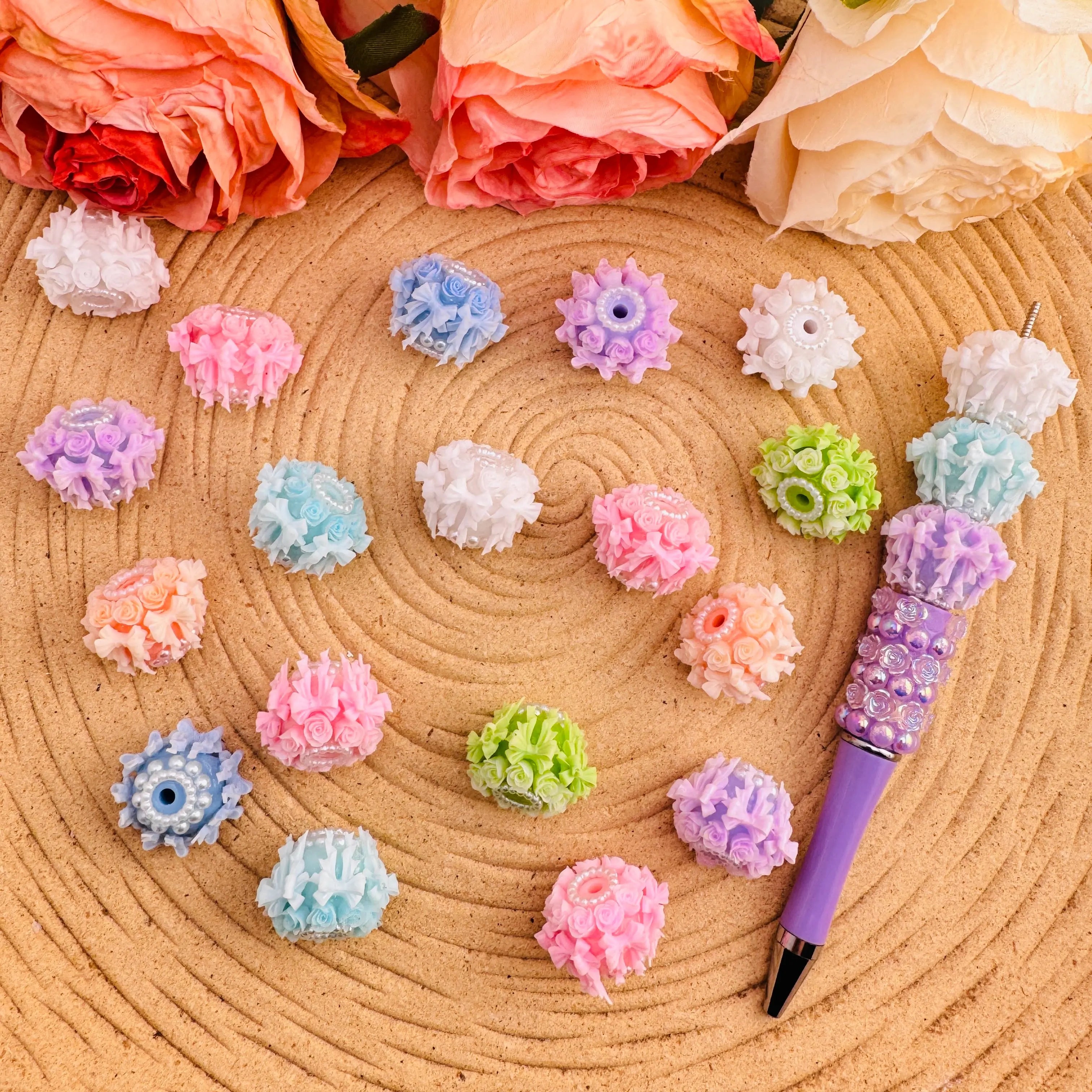 FS10485-18mm Luminous Flower Bow Fancy Beads Fit For Beadable Pens Keychain Jewelry Making - Zoe DIY Wholesale