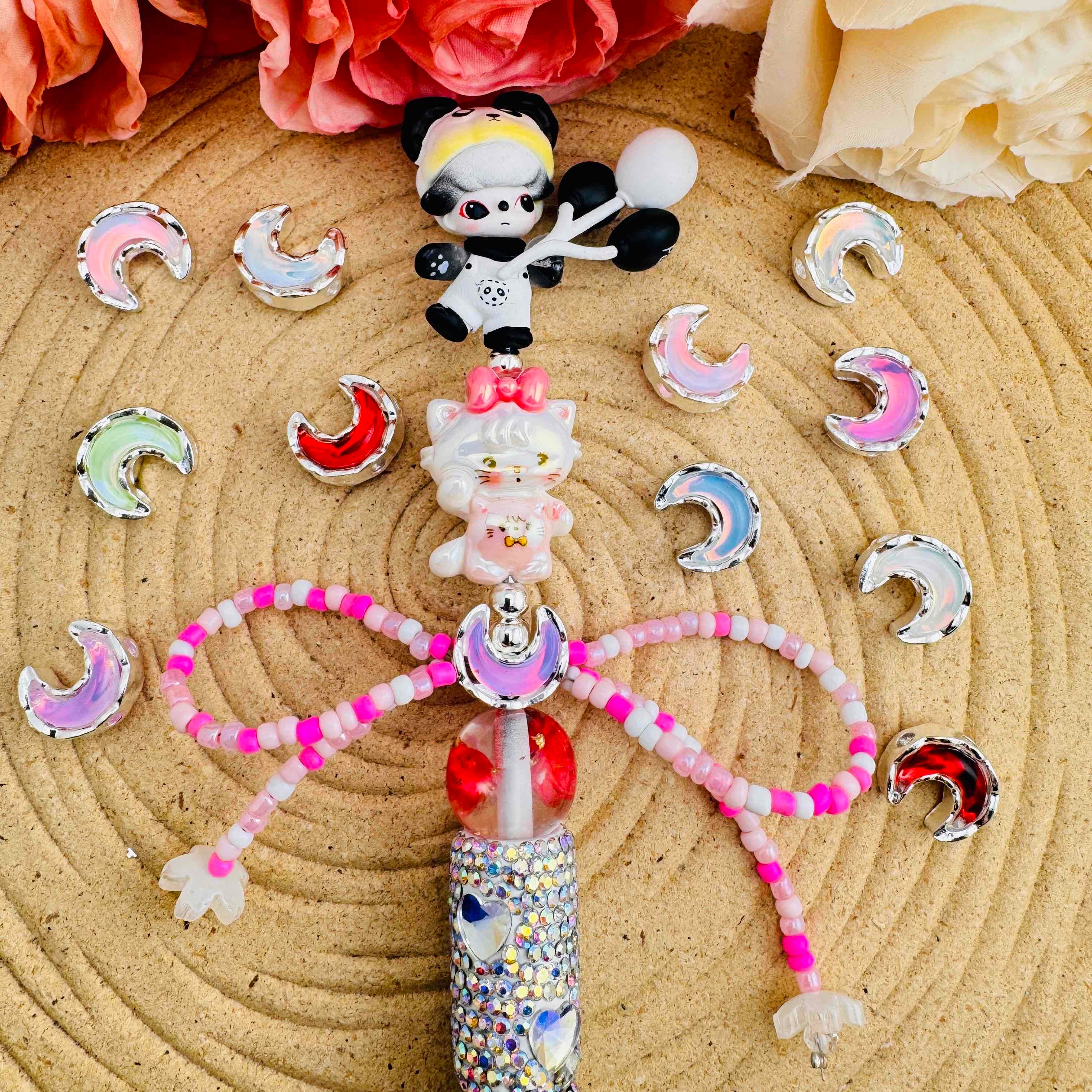 FS10488-13×15mm Random Mixed Color 4 Hole Alloy Metal moon Beads Fit For Beadable Pens - Zoe DIY Wholesale