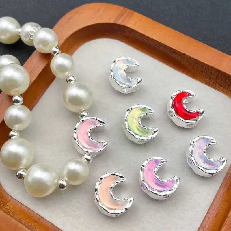 FS10488-13×15mm Random Mixed Color 4 Hole Alloy Metal moon Beads Fit For Beadable Pens - Zoe DIY Wholesale