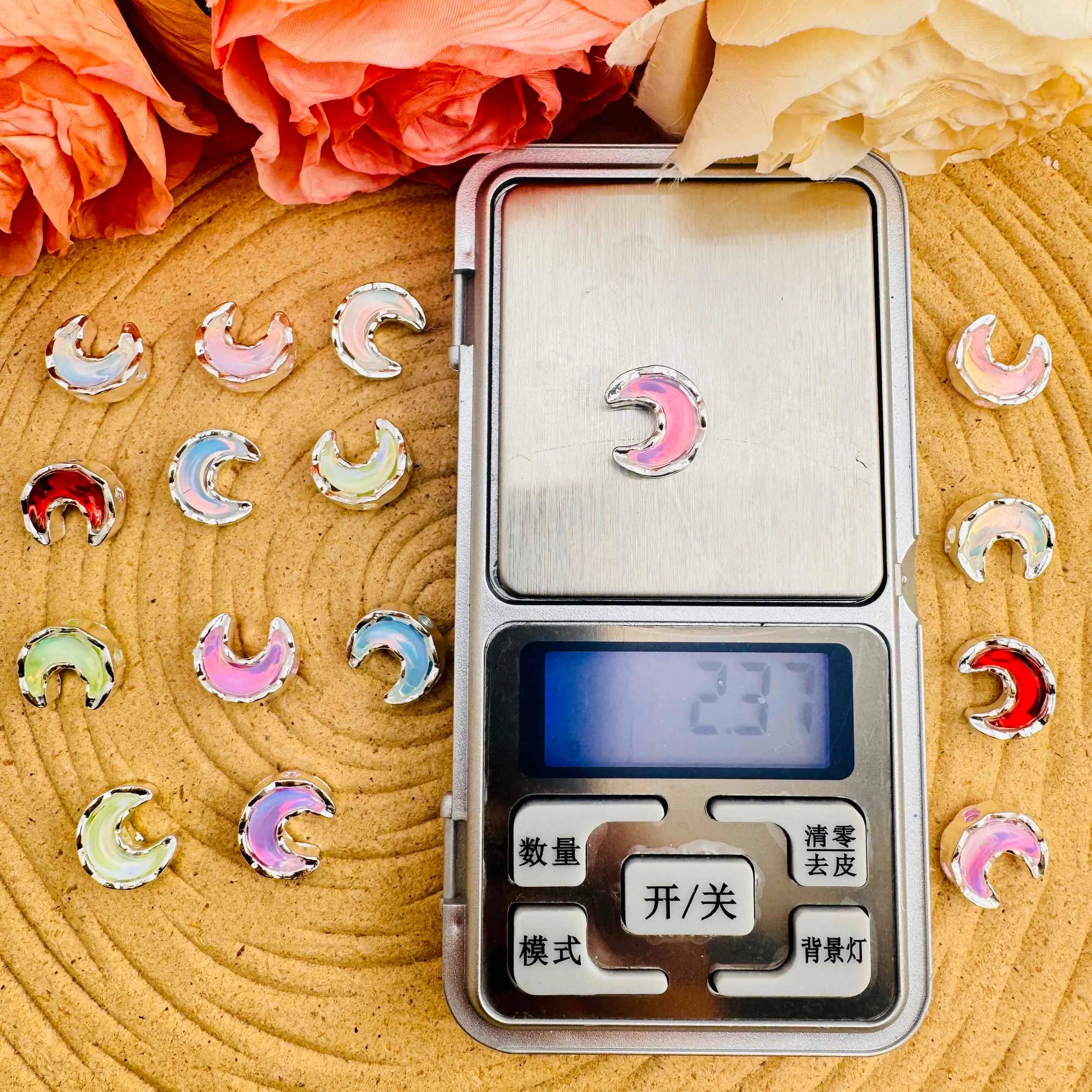 FS10488-13×15mm Random Mixed Color 4 Hole Alloy Metal moon Beads Fit For Beadable Pens - Zoe DIY Wholesale