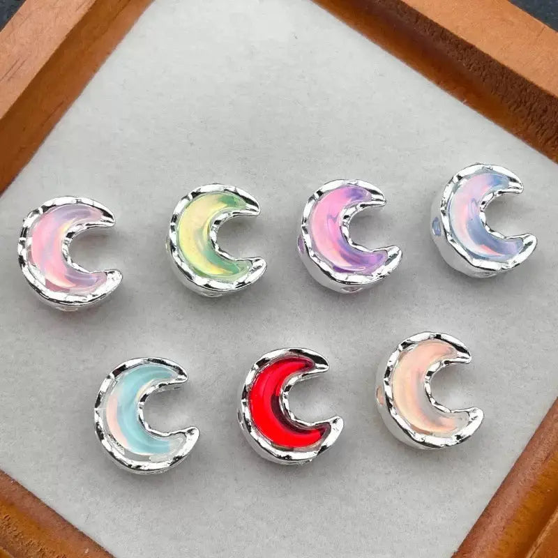 FS10488-13×15mm Random Mixed Color 4 Hole Alloy Metal moon Beads Fit For Beadable Pens - Zoe DIY Wholesale