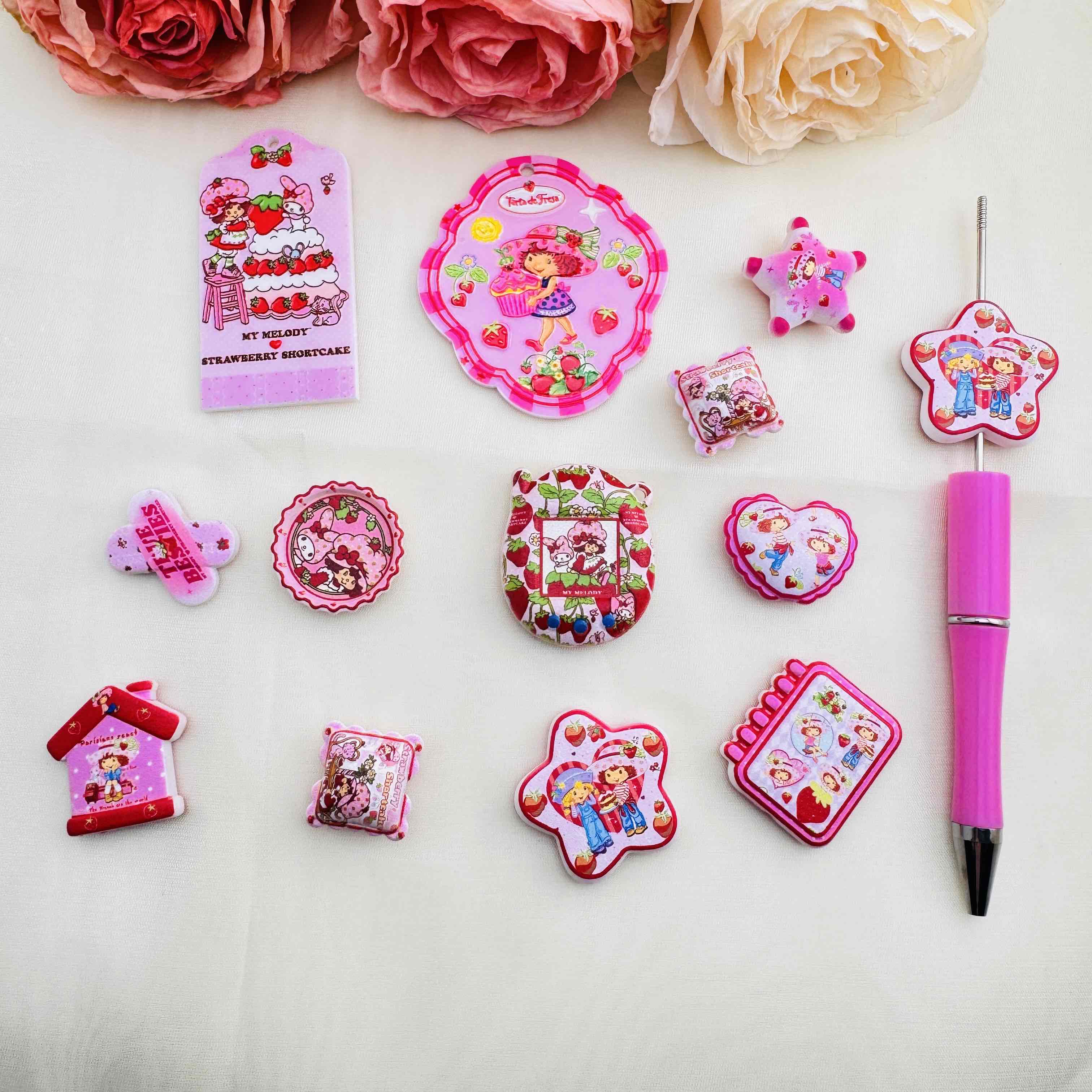 FS10509-Random Mixed Strawberry Girl Acrylic Beads Fit For Beadable Pens Keychain Jewelry Making Zoe DIY Wholesale