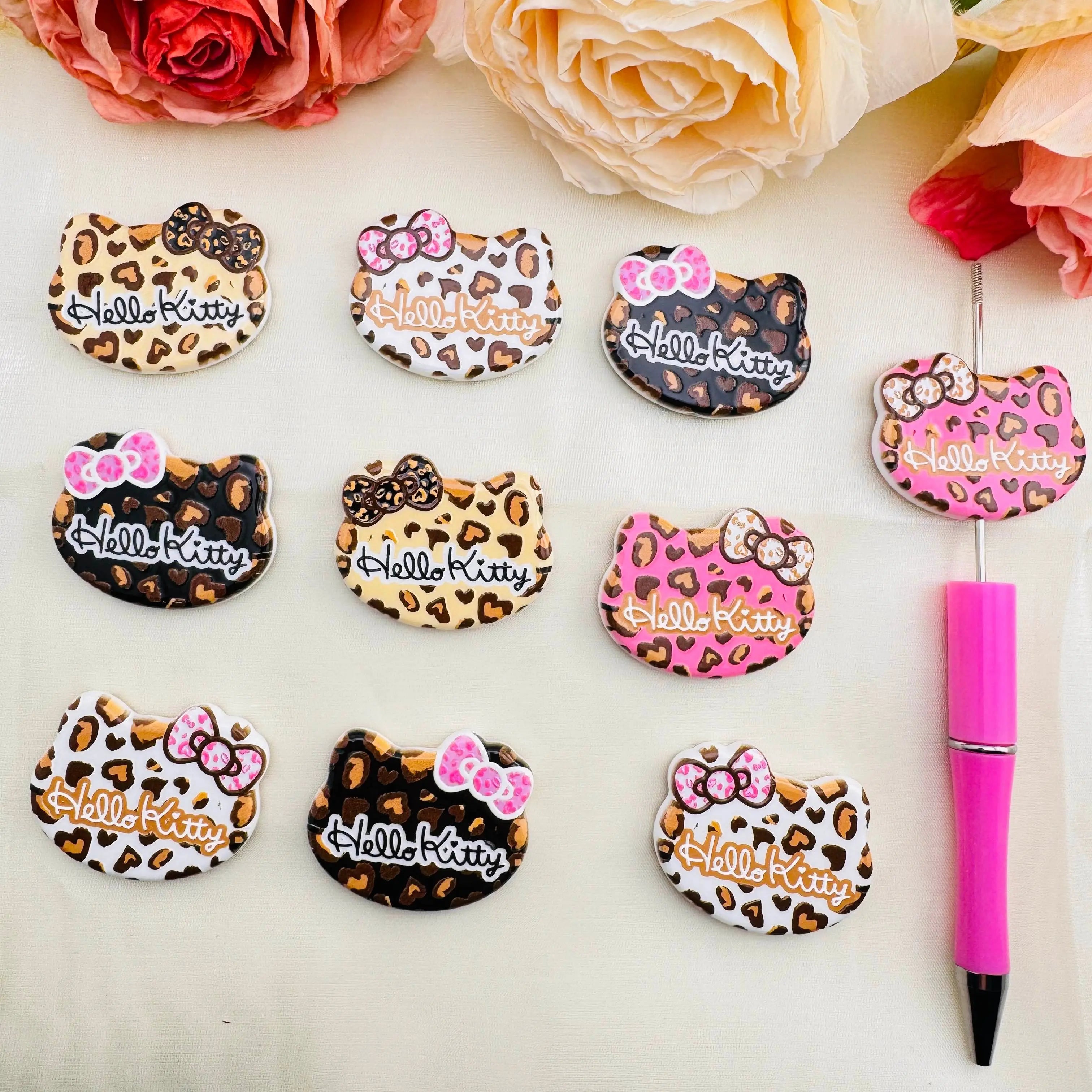 FS10516-Leopard Printed HK Head Acrylic Beads Fit For Beadable Pens Jewelry Making Keychain Making Zoe DIY Wholesale