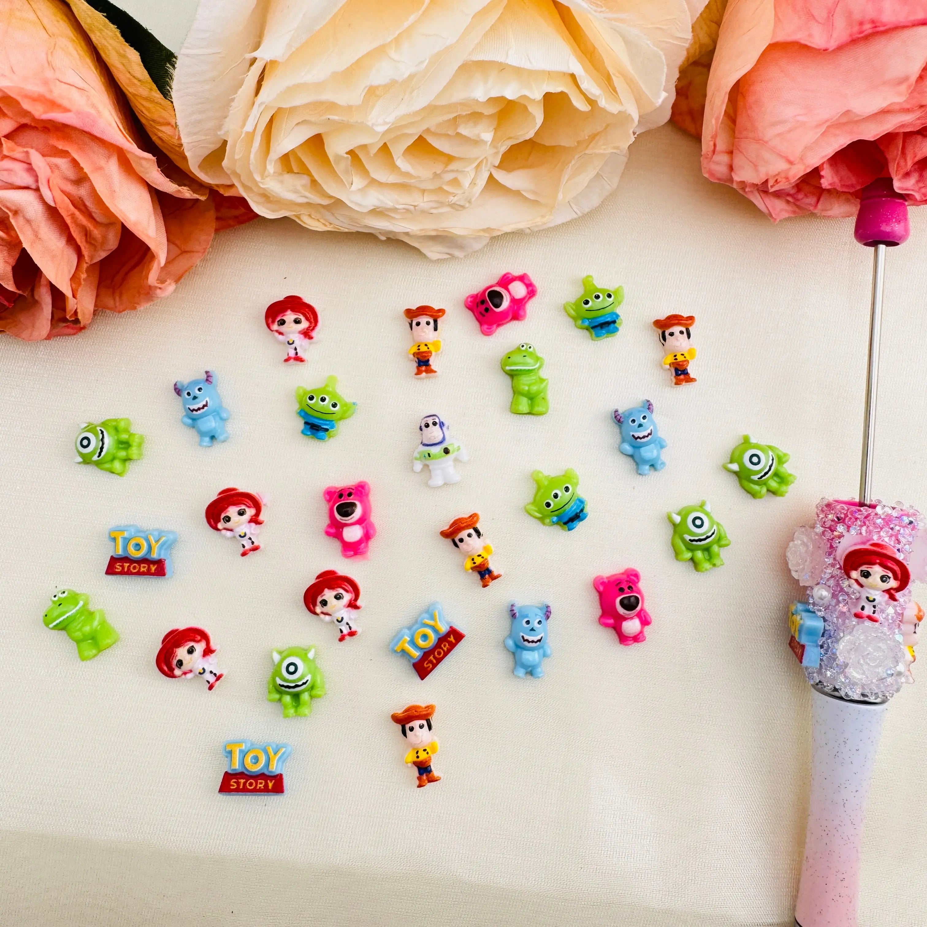 FS10540-Random Mixed Cute Cartoon Luminous Toys Story Nail Charms For Making Fancy Beads Or Fancy Beadable Pens Zoe DIY Wholesale