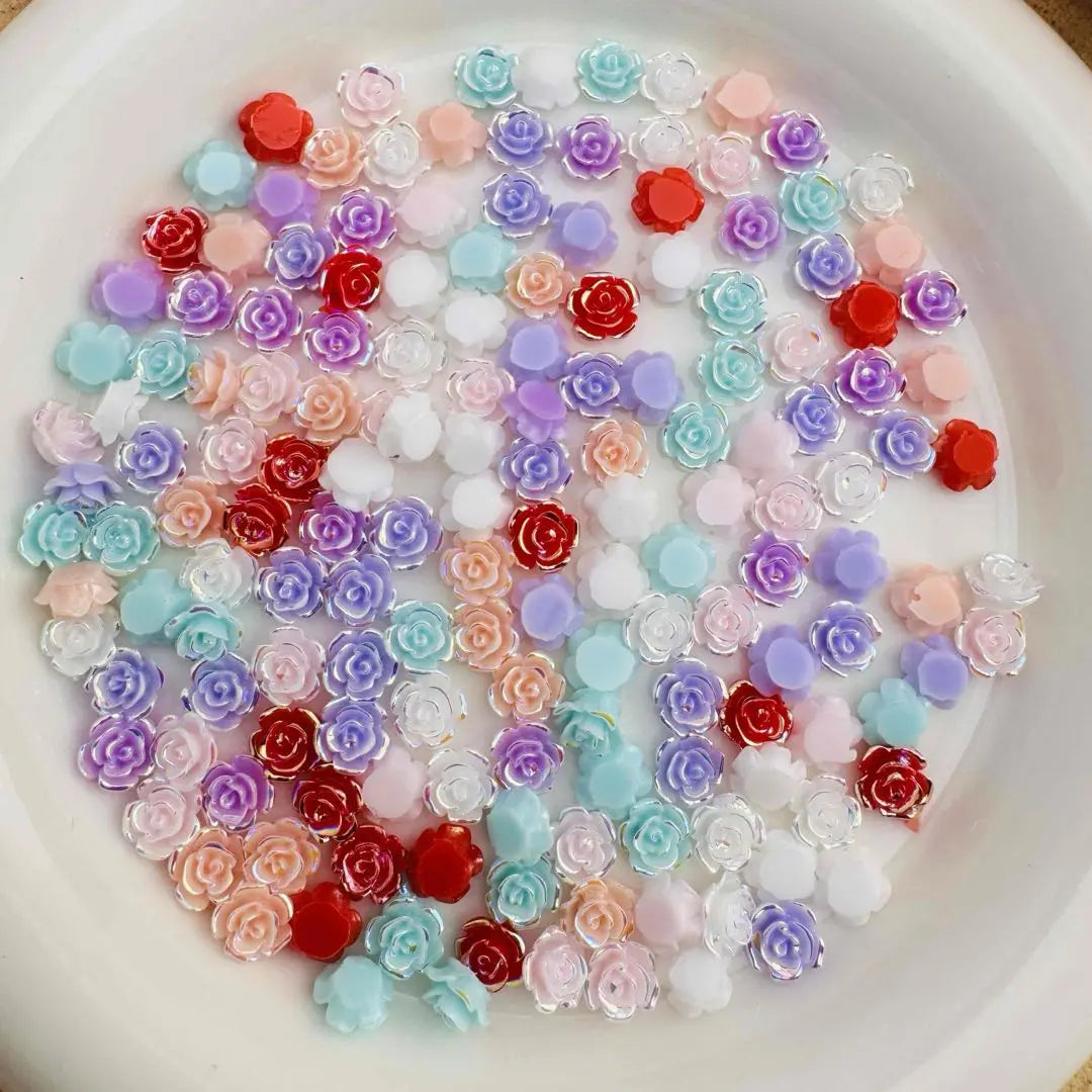 FS10608-About 8mm Mixed Hard Luminous Rose Flower Nail Charms Zoe DIY Wholesale