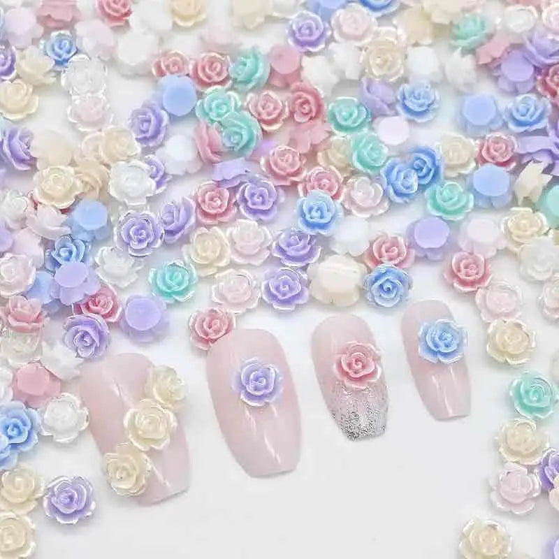 FS10608-About 8mm Mixed Hard Luminous Rose Flower Nail Charms Zoe DIY Wholesale