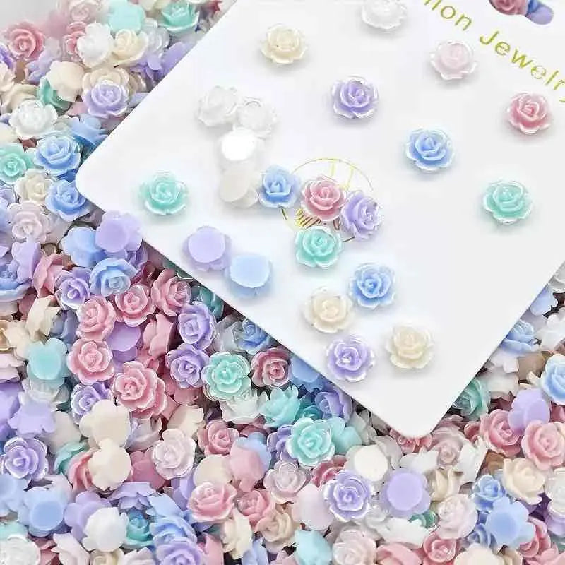 FS10608-About 8mm Mixed Hard Luminous Rose Flower Nail Charms Zoe DIY Wholesale