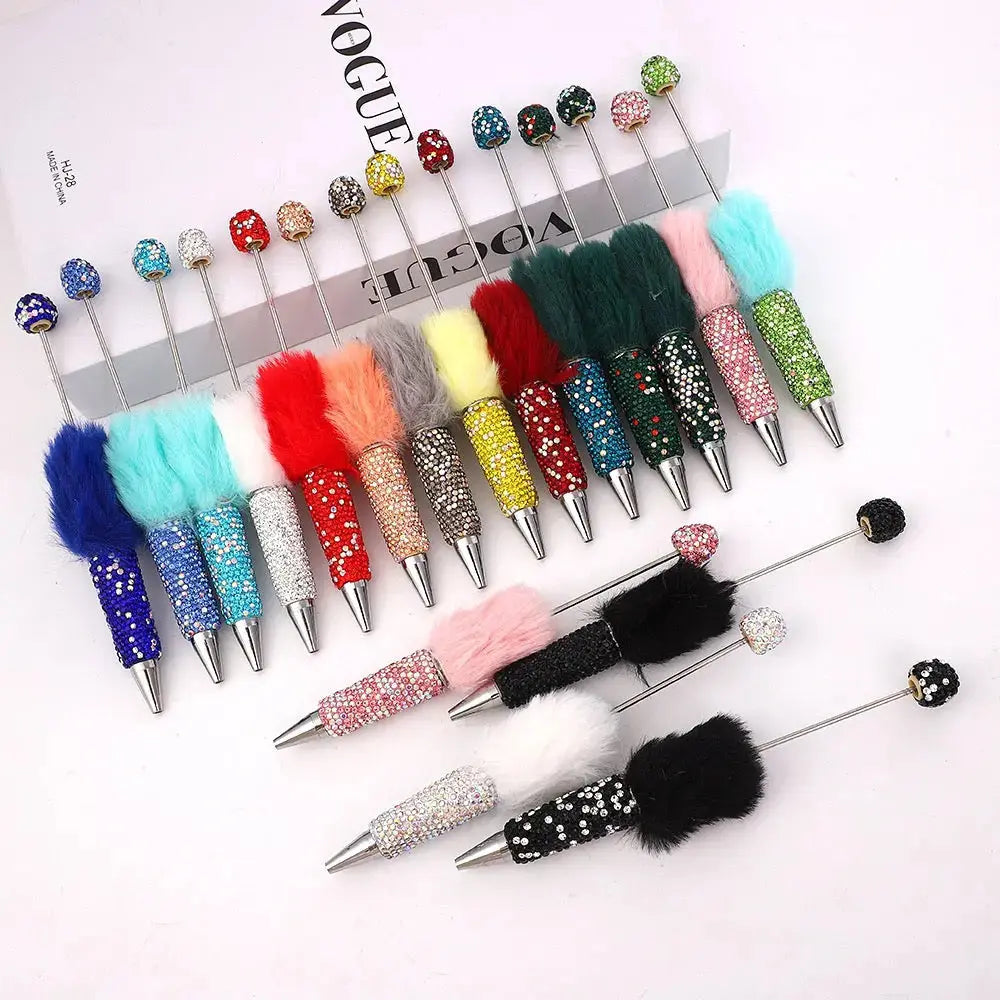 FS10626-Pompom Rhinestone Clay Beadable Pens Zoe DIY Wholesale