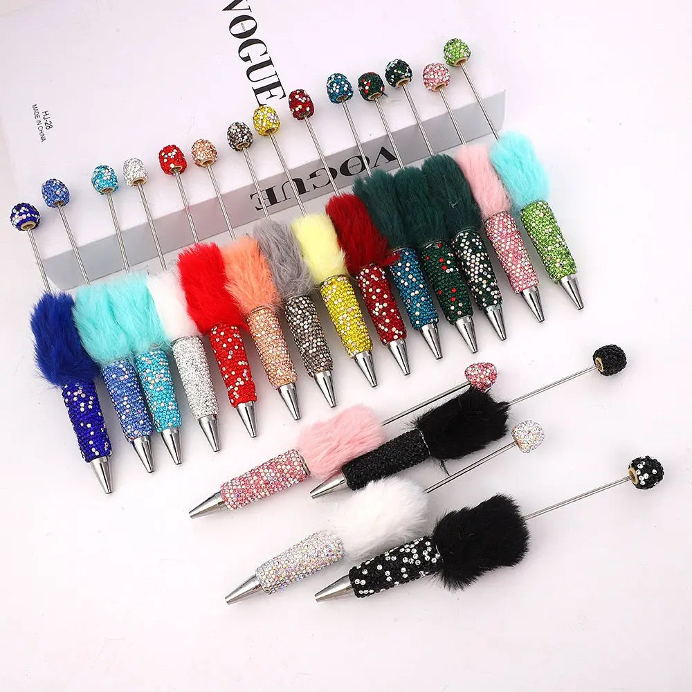 FS10626-Pompom Rhinestone Clay Beadable Pens Zoe DIY Wholesale