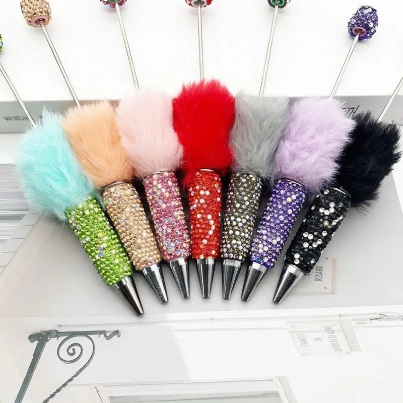 FS10626-Pompom Rhinestone Clay Beadable Pens Zoe DIY Wholesale