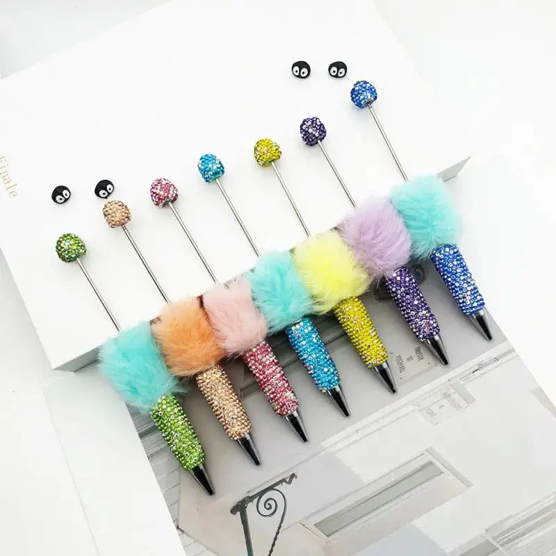 FS10626-Pompom Rhinestone Clay Beadable Pens Zoe DIY Wholesale