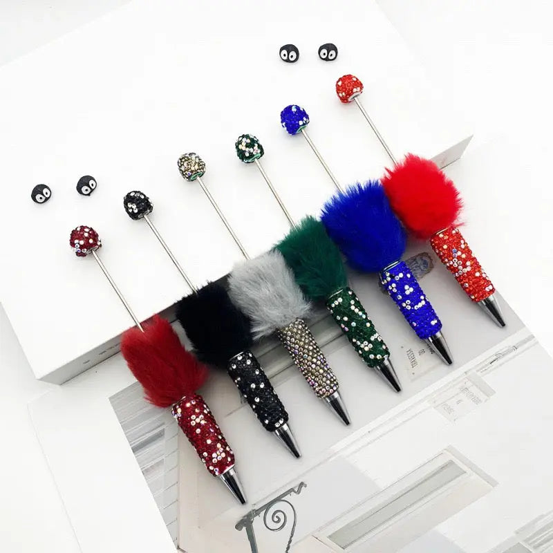 FS10626-Pompom Rhinestone Clay Beadable Pens Zoe DIY Wholesale