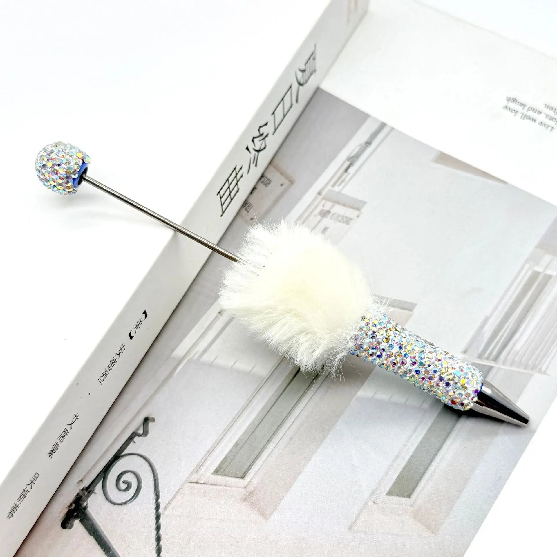 FS10626-Pompom Rhinestone Clay Beadable Pens Zoe DIY Wholesale