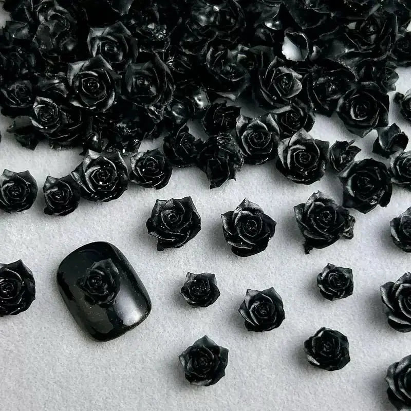 FS10651-8mm Black Flower Nail Charms Zoe DIY Wholesale