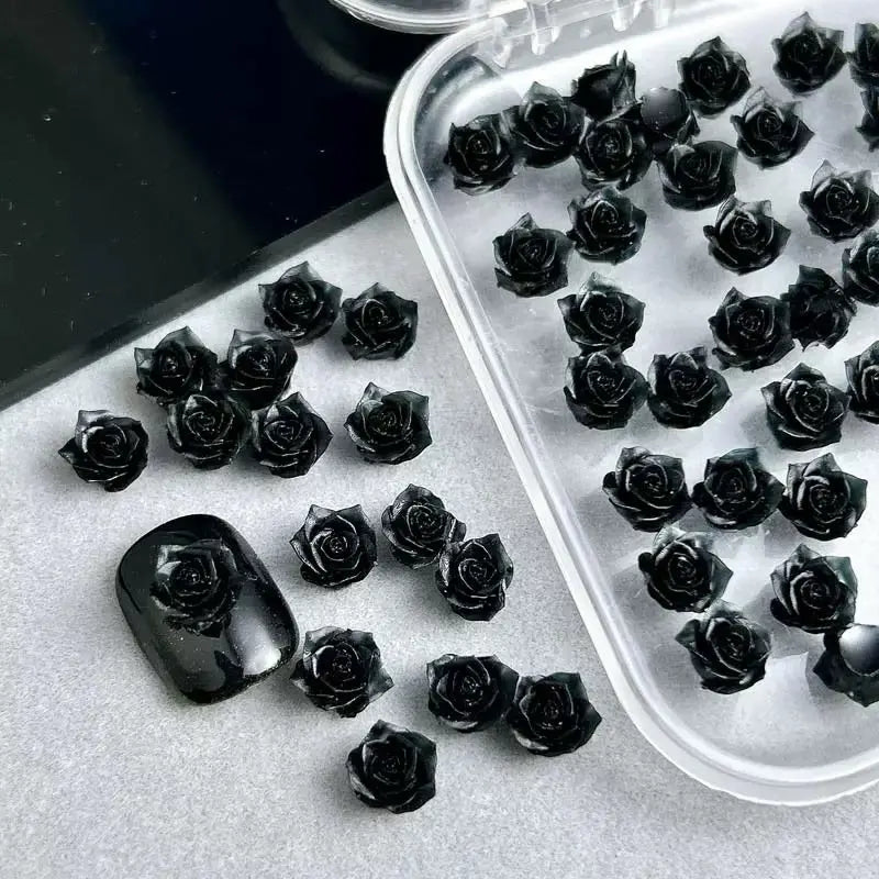 FS10651-8mm Black Flower Nail Charms Zoe DIY Wholesale