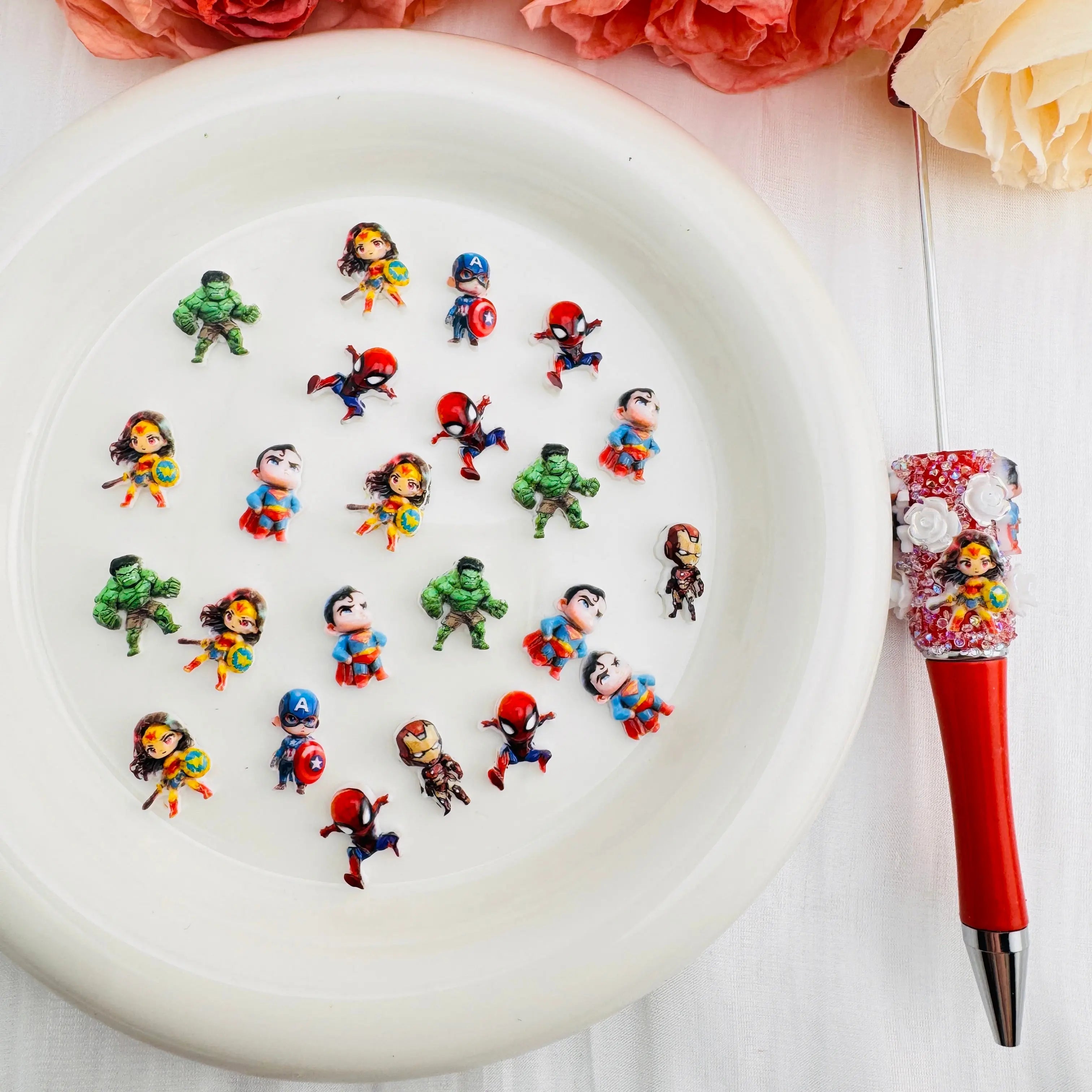 FS10682-Mixed Hero Nail Charms For Making Fancy Beads Or Fancy Beadable Pens Zoe DIY Wholesale