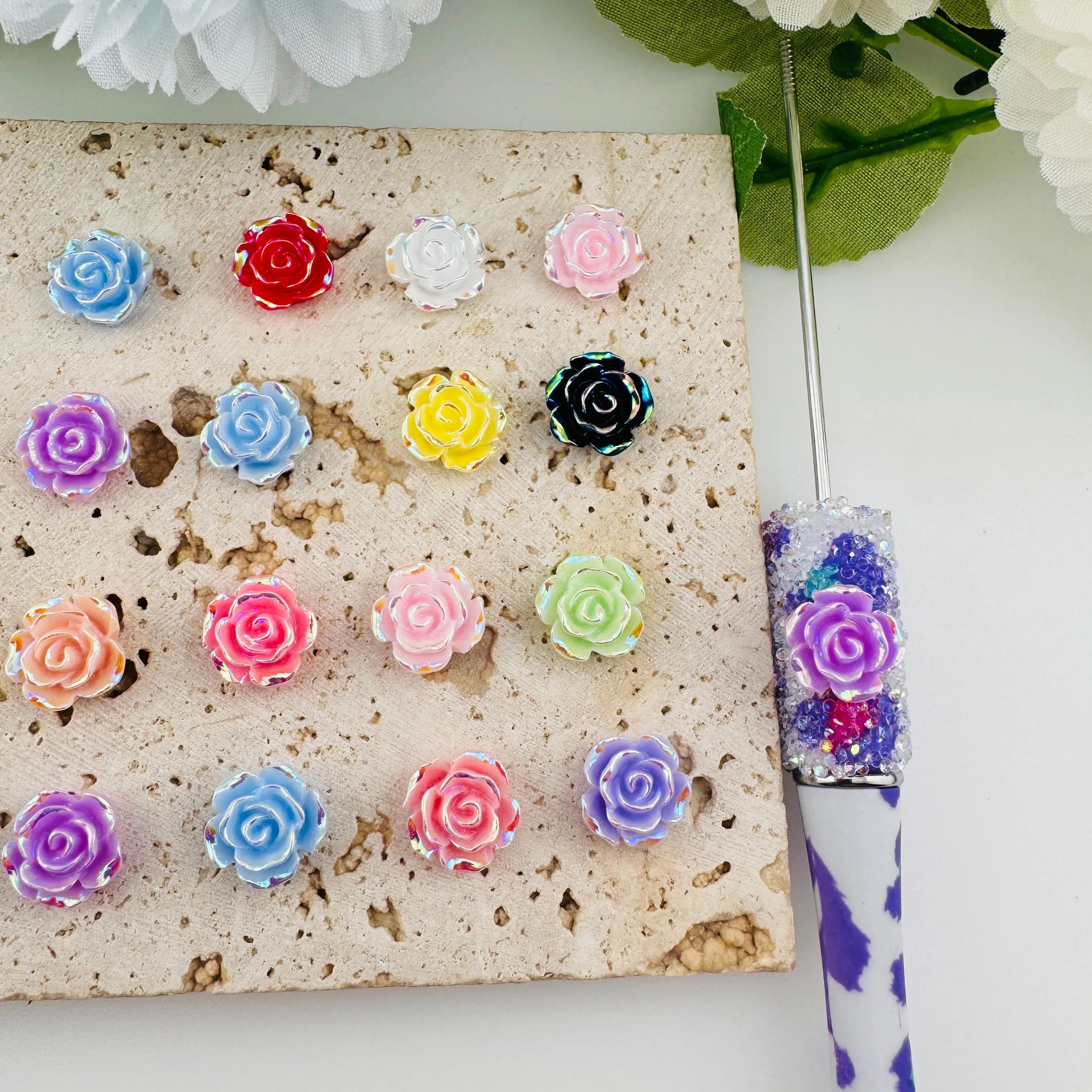 FS10768-13MM Resin Rose Charms Zoe DIY Wholesale
