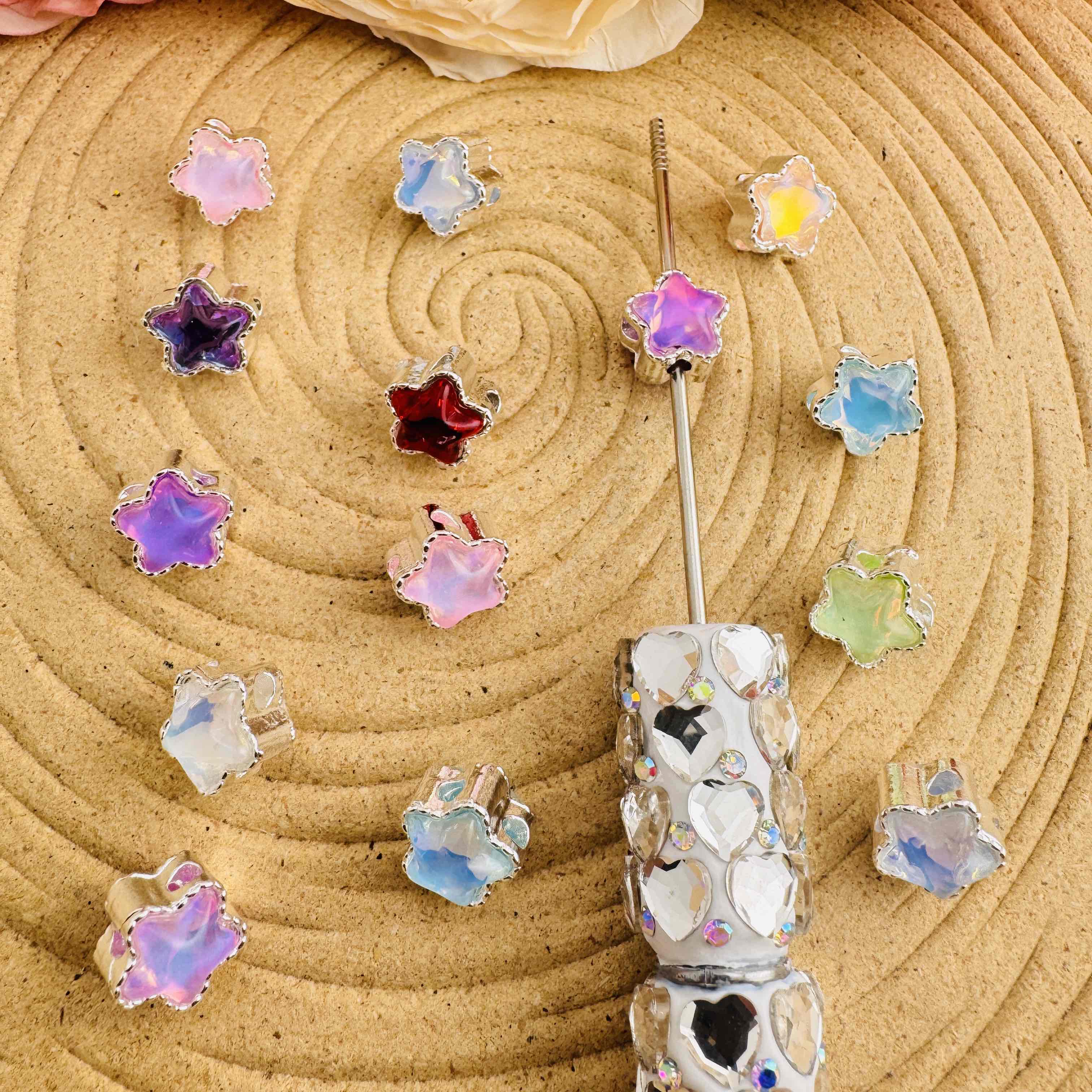 FS10786-Mixed Mocha Star 4 Hole Metal Beads For Beadable Pens Keychain Jewelry Making Zoe DIY Wholesale