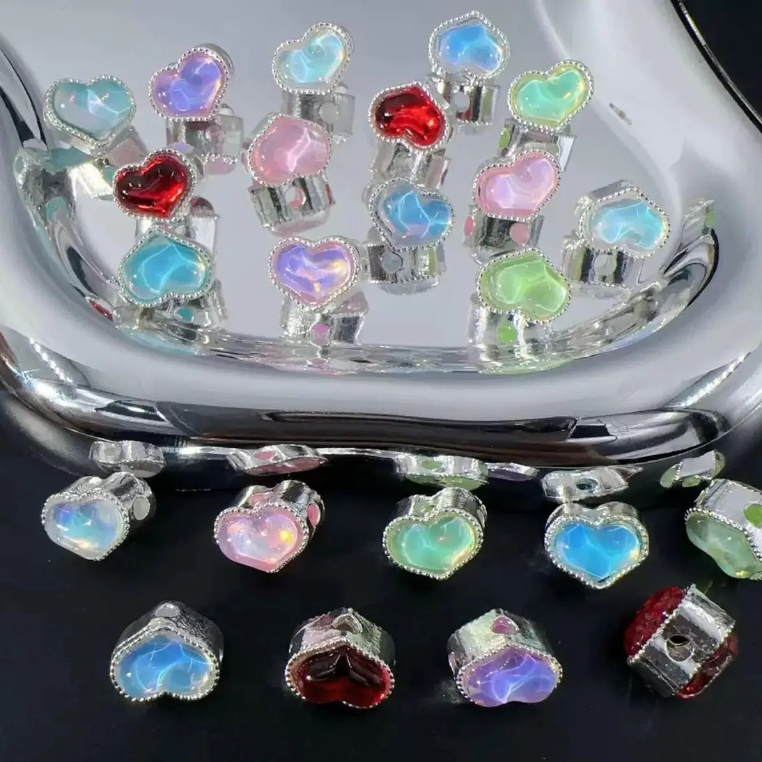 FS10794-About 9×12mm Mocha Heart Alloy 4 Hole Metal Beads For Beadable Pens Keychain Jewelry Making Zoe DIY Wholesale