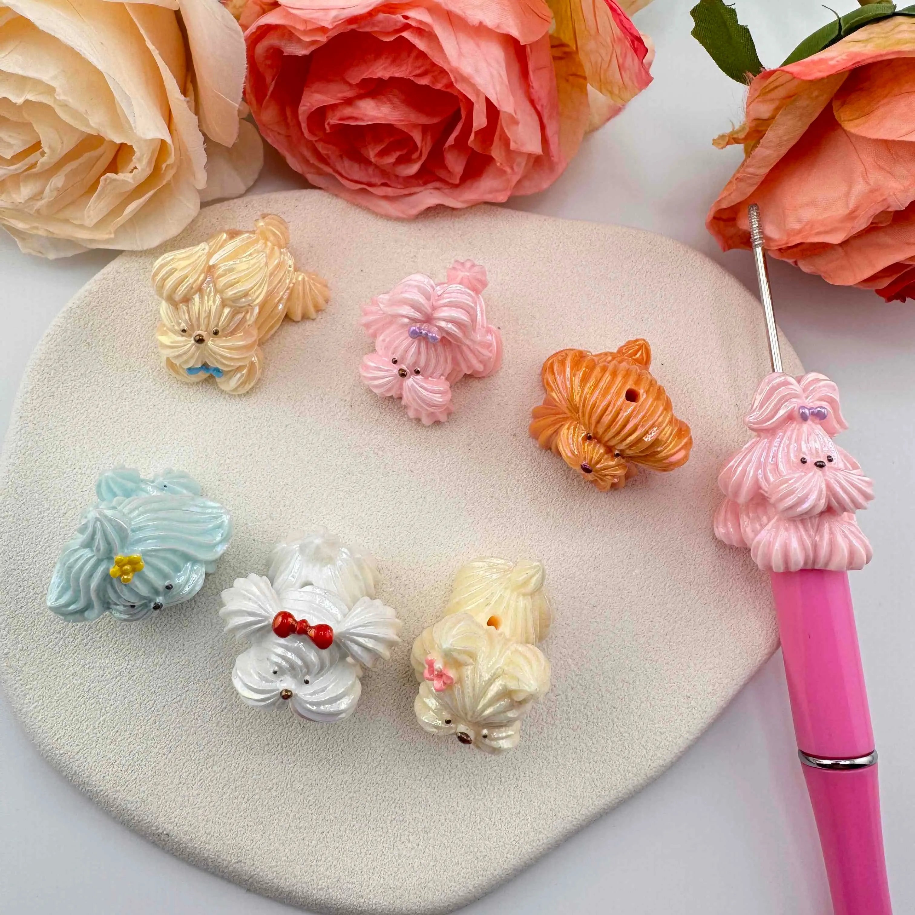 FS10902-Random Mixed Puppy UV Coating Resin Beads For Beadable Pens Keychain Jewelry Making Zoe DIY Wholesale