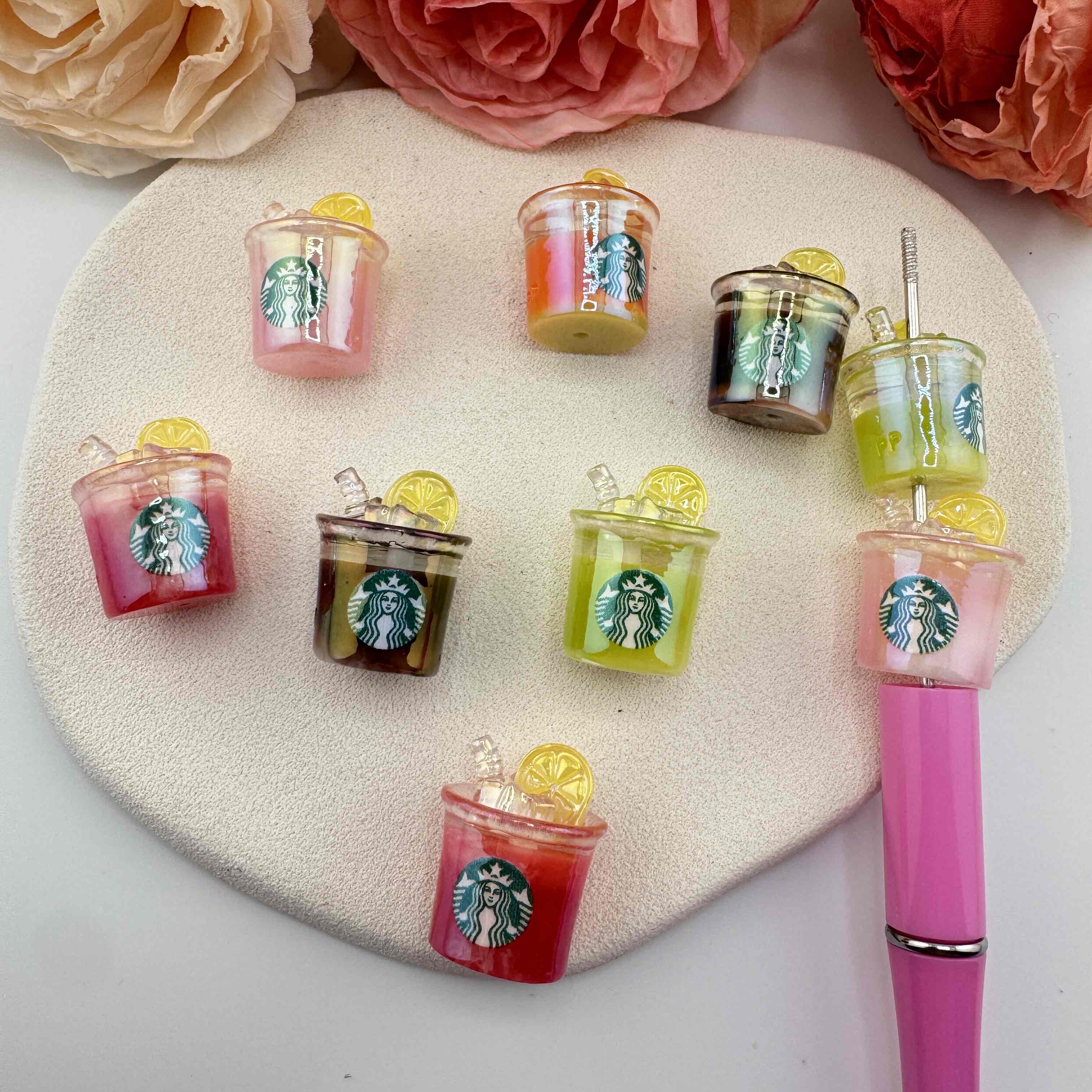 FS10904-Random Mixed Color UV Coating StarbucksResin Beads For Beadable Pens Jewelry Making Keychain Making Zoe DIY Wholesale