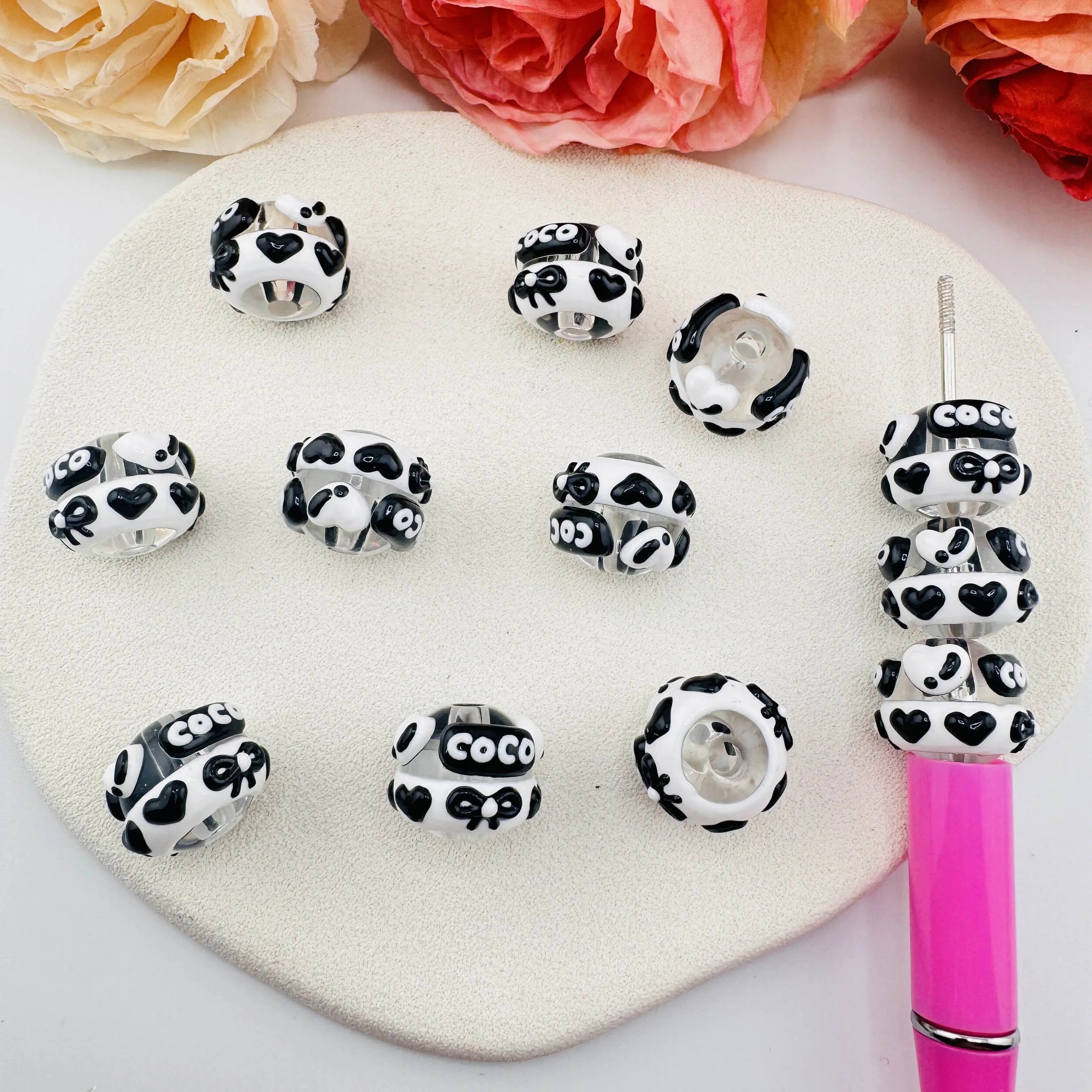 FS10908-16mm Black Hand Painted Acrylic Beads For Beadable Pens Jewelry Making Keychain Making Zoe DIY Wholesale