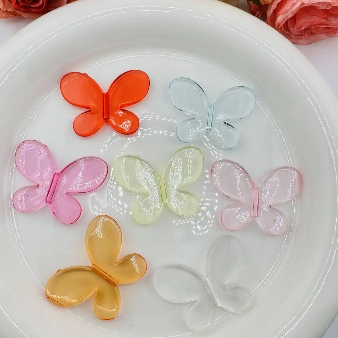 FS10948-About 33×43mm Clear Mixed Color Butterfly Based Acrylic Beads Zoe DIY Wholesale